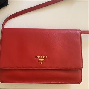 Prada Saffiano Lux wallet on strap